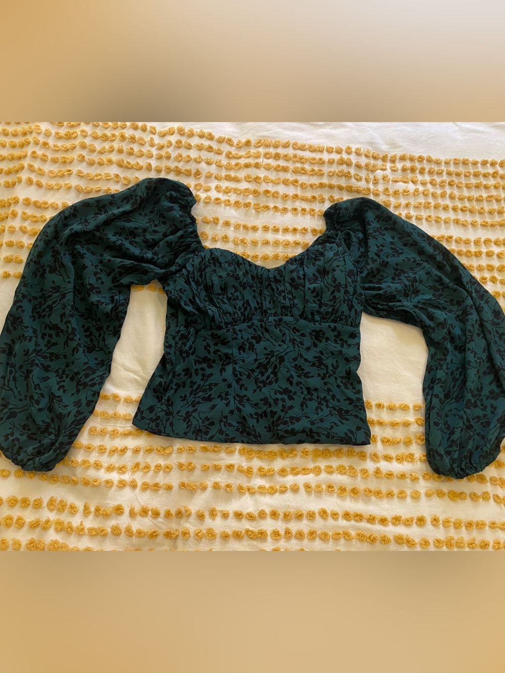 Abercrombie & Fitch Dark Teal Puff-Sleeve Floral Crop Top